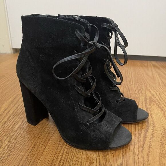 Sam Edelman Black suede lace up ankle peep toe booties size US 6 - Picture 4 of 7